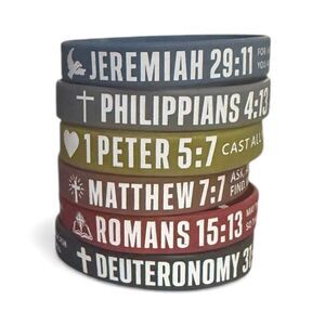 Bible Verse Bracelets - Stackable Wristbands - Set Of 6 - Stocking Stuffer